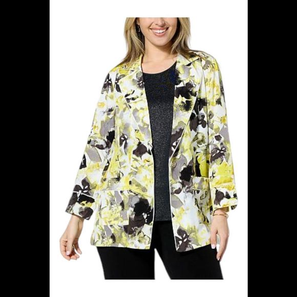 IMAN Global Chic Jackets & Blazers - IMAN Global Chic Women's Watercolor Blazer w/ Piping Detail Black - Regular